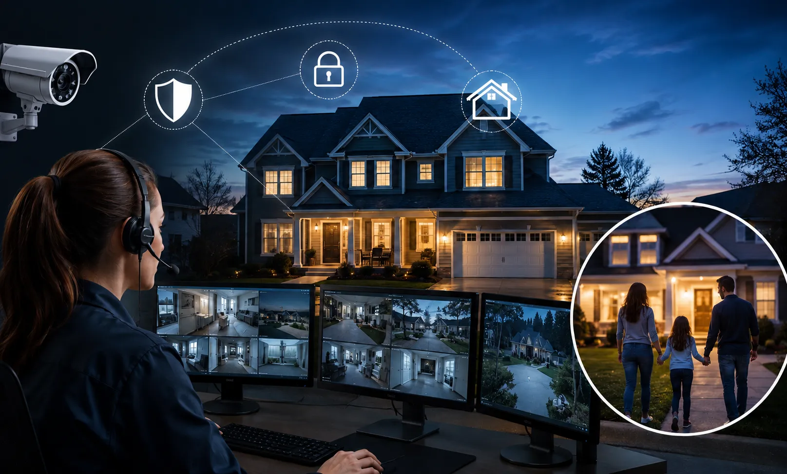Professional monitoring center agent responding to alarm in under 60 seconds